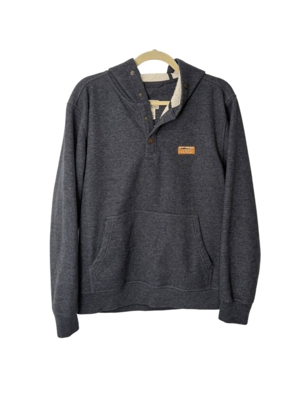 L.L. Bean Mens Size M Sweatshirt Hoodie Waffle Knit Snaps 514519 Kangaroo Pocket